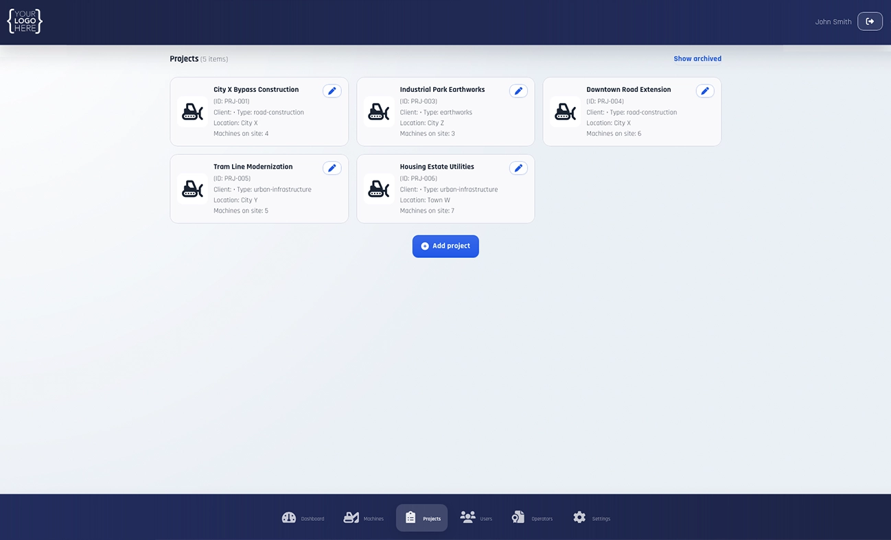 Project list screenshot
